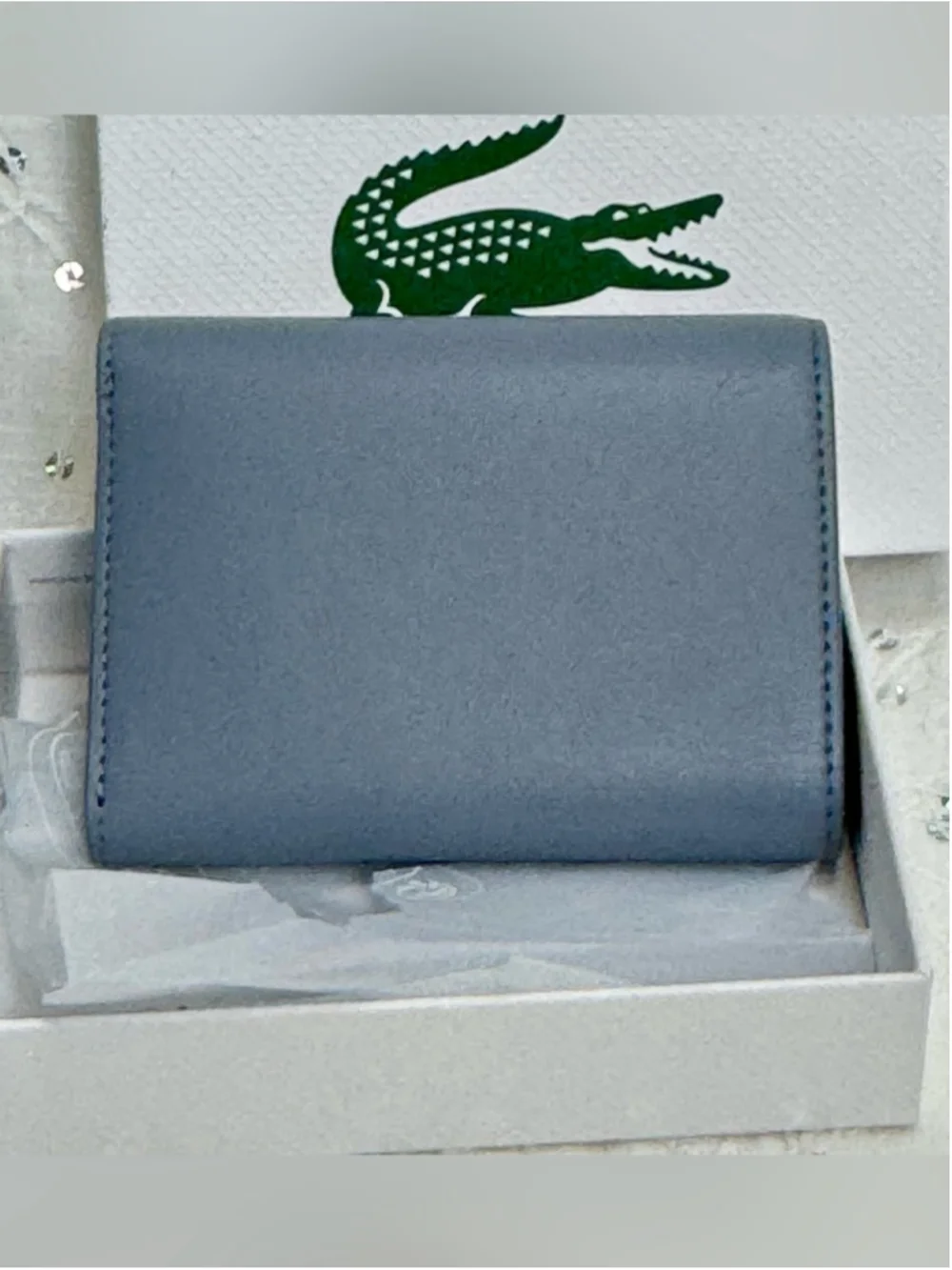 NWT Lacoste Lora RFID Leather Compact Wallet Tradewinds Blue